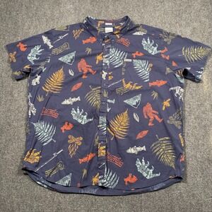 Columbia PFG Bigfoot‎ Fish Print Button Up Shirt Navy 3XL Regular Fit